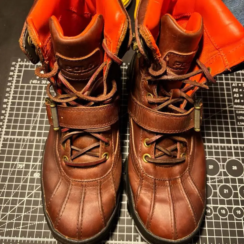 Mens Polo Ralph Lauren Huntswood Brown Leather Duck Boots with Buckle